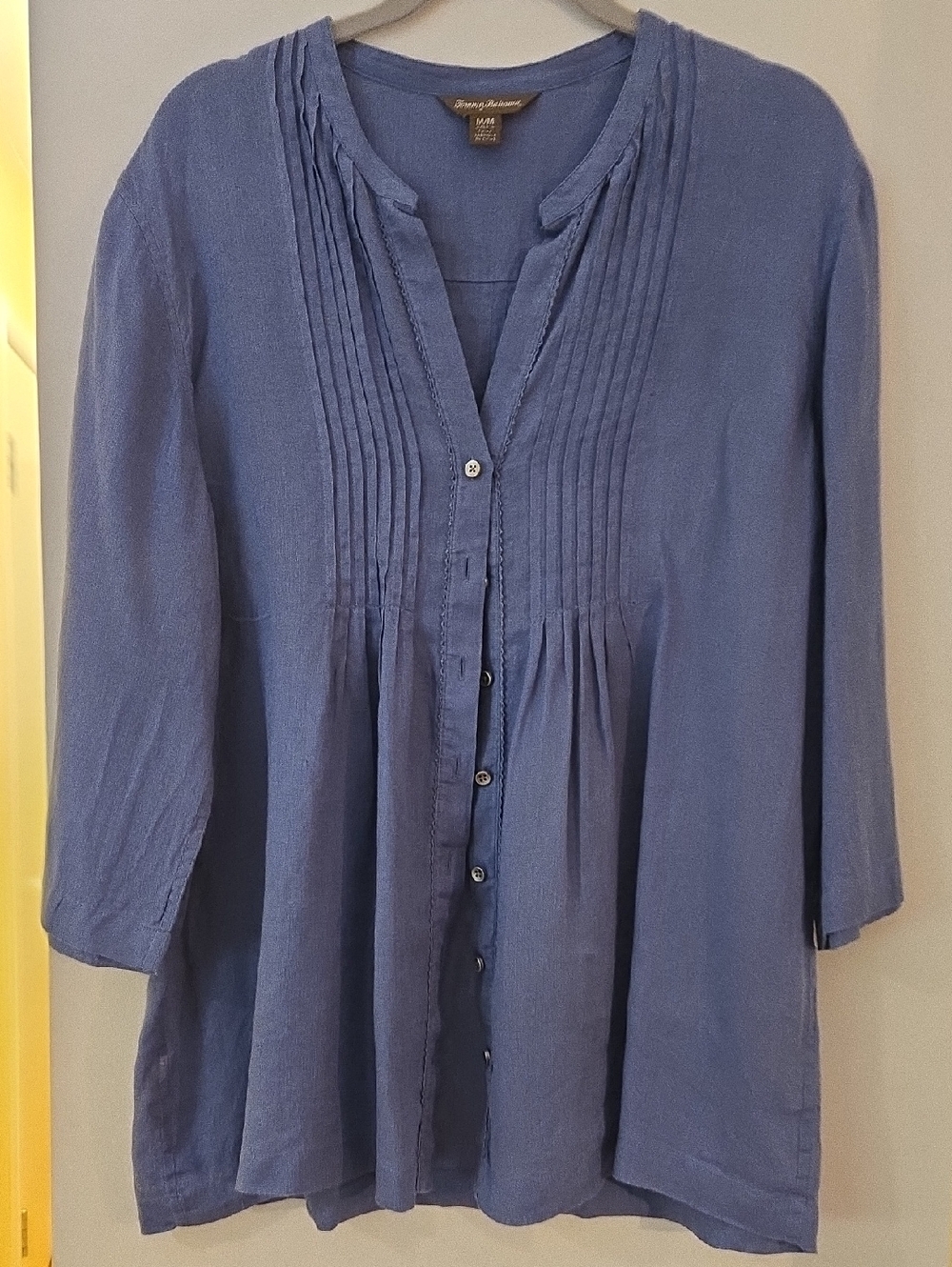 Tommy Bahama Indigo Pintuck Button-Front Linen Tunic M